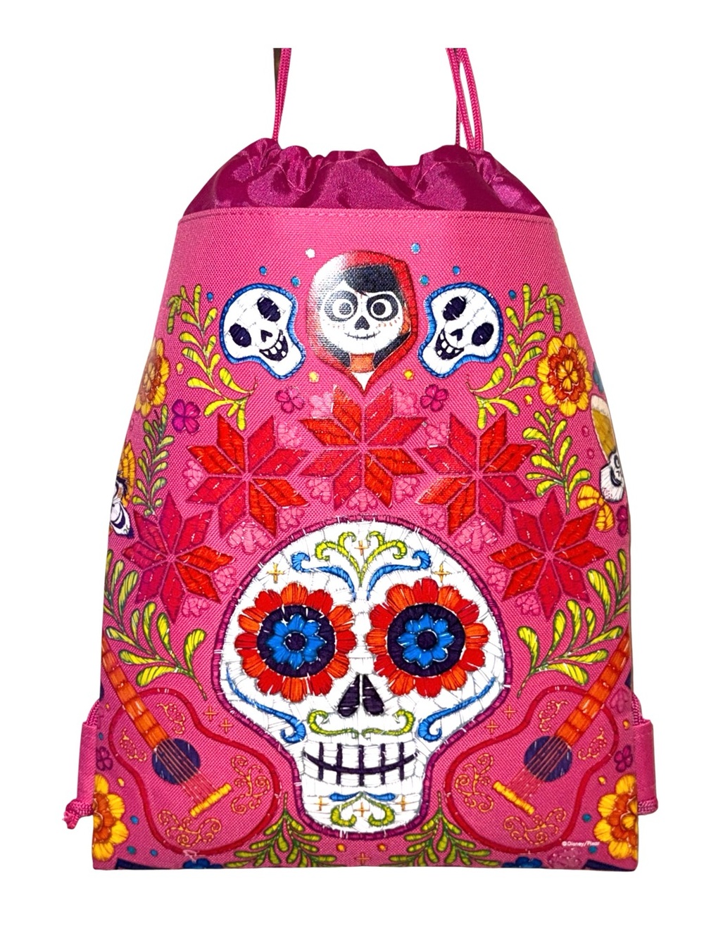 Disney Bioworld Hot Pink Day of the Dead Drawstring Sugar Skull Backpack